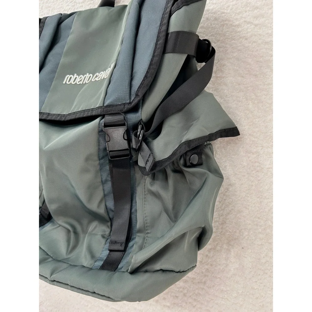 Roberto‎ Cavalli Green Nylon Sport Utility Technical Travel Backpack Logo